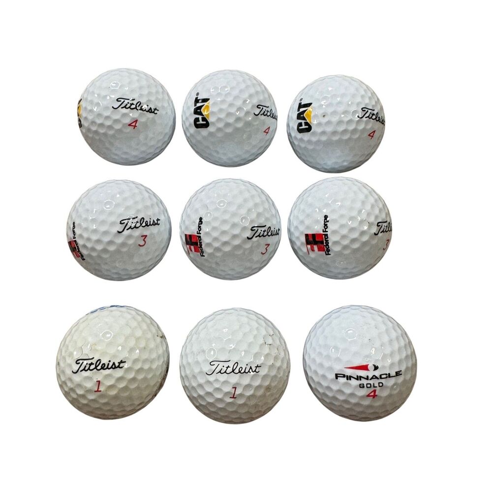 Titleist Golf Balls LOT of 9 Pro V1 , 3 , 4 Pinnacle Gold - CAT Construction